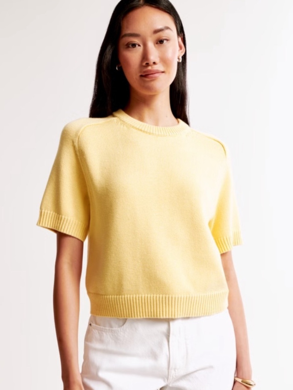 Abercrombie & Fitch Yellow Madeline Crew Sweater Tee